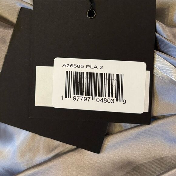 Mac Duggal Ieena NWT Elegant Silver Platinum Satin  Maxi Evening Gown Size 2 - Picture 11 of 13